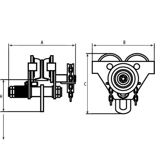Adjustable Trolleys, 1000 lbs. (0.5 tons) Capacity, 2-11/16" - 5-1/4" Superchem Industries