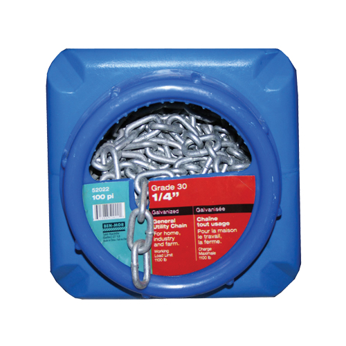 Hot-Dipped Galvanized Chains, Carbon Steel, 1/4" x 100' (30.4 m) L, Grade 30, 1100 lbs. (0.55 tons) Load Capacity Superchem Industries