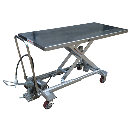 Pneumatic Hydraulic Scissor Lift Table, Stainless Steel, 63" L x 31-1/2" W, 1000 lbs. Cap. Superchem Industries