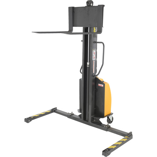 Narrow Mast Powered Lift Stacker, Electric Operated, 1000 lbs. Capacity, 63" Max Lift Superchem Industries