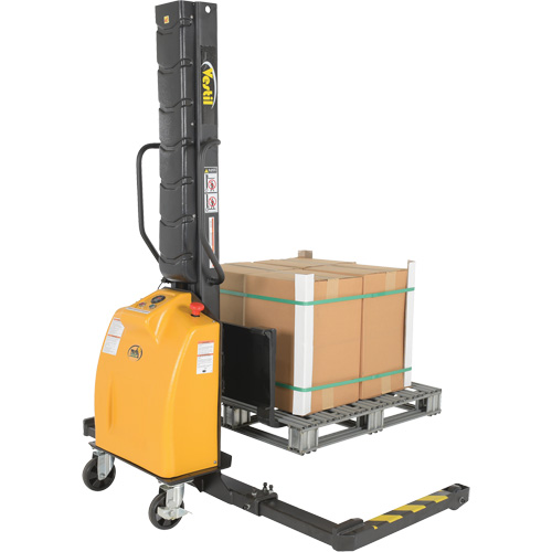 Narrow Mast Powered Lift Stacker, Electric Operated, 1000 lbs. Capacity, 63" Max Lift Superchem Industries
