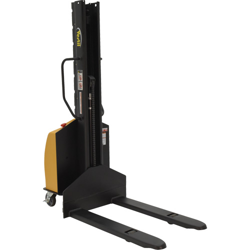 Narrow Mast Powered Lift Stacker, Electric Operated, 1000 lbs. Capacity, 63" Max Lift Superchem Industries