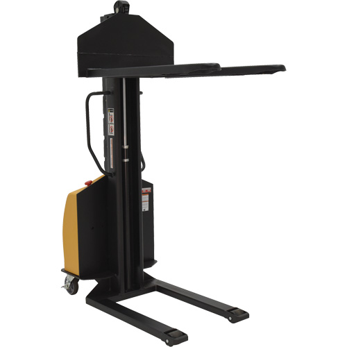 Narrow Mast Powered Lift Stacker, Electric Operated, 1000 lbs. Capacity, 63" Max Lift Superchem Industries