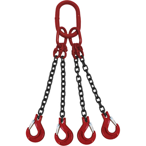 Chain Sling, Grade 80 Chain, Quadruple Legs, Oblong & Slip Hooks, 1/2" x 10' Superchem Industries