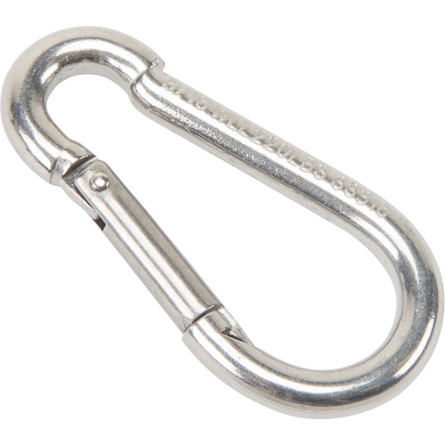 Mousqueton en acier inoxydable, 220 lb (0,11 tonne) Charge d'utilisation max., 3/16" Taille, 5/16" Oeil Superchem Industries