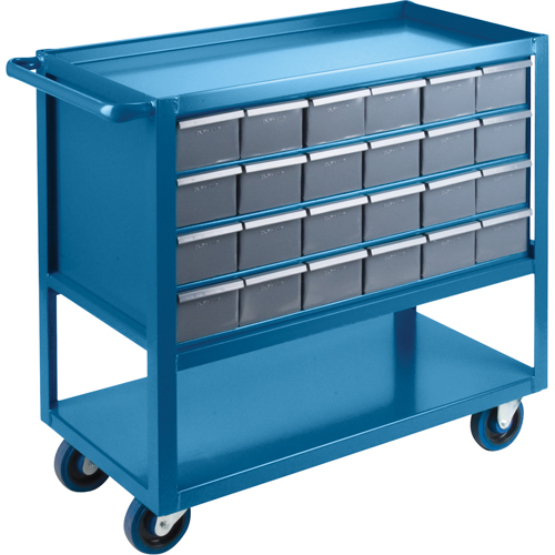 Drawer Shelf Cart, 1200 lbs. Capacity, Steel, 18" x W, 35" x H, 36" D, Rubber Wheels, All-Welded, 24 Drawers Superchem Industries