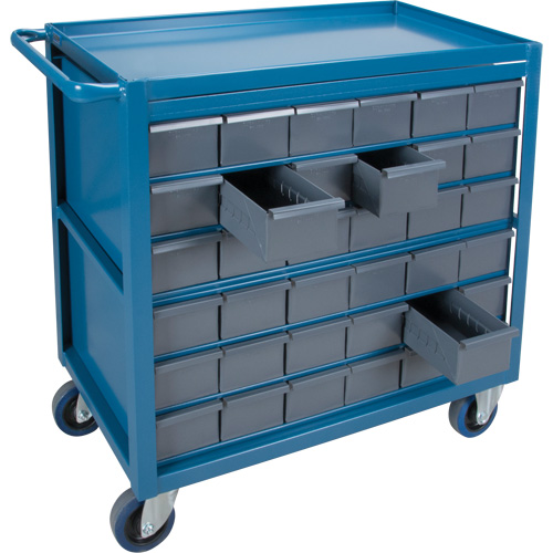 Chariot &agrave; tablette avec tiroir, 1200 lb Capacit&eacute;, Acier, 18" x la, 35" x ha, 36" p, Roues en Caoutchouc, Enti&egrave;rement soud&eacute;, 36 tirroirs Superchem Industries