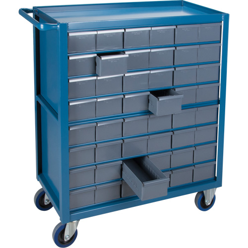 Chariot &agrave; tablette avec tiroir, 1200 lb Capacit&eacute;, Acier, 18" x la, 35" x ha, 36" p, Roues en Caoutchouc, Enti&egrave;rement soud&eacute;, 48 tirroirs Superchem Industries