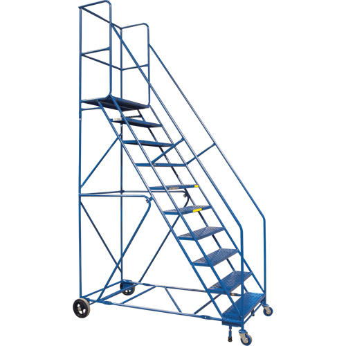 Escabeau roulant certifi&eacute; par la CSA avec pied verrouillable, 10 marches, Largeur de la marche 30", Hauteur de la plateforme 89", Acier Superchem Industries