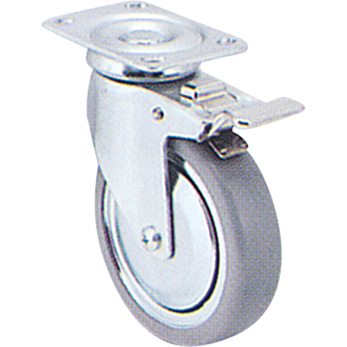 Zinc Plated Caster, Swivel with Brake, 3" (76 mm), Polyolefin, 180 lbs. (82 kg.) Superchem Industries