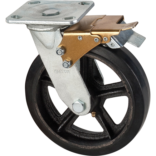 Mold-on Caster, Swivel with Brake, 8" (203.2 mm), Rubber, 660 lbs. (299 kg.) Superchem Industries
