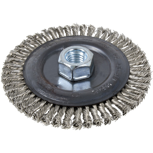 Stringer Bead Brush, 5" Dia., 0.022" Fill, 5/8"-11 Arbor, Stainless Steel Superchem Industries