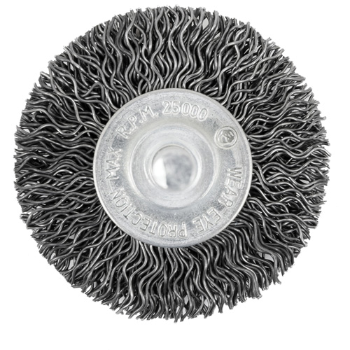 Brosse radiale &agrave; fils cr&ecirc;p&eacute;s mont&eacute; sur mandrin 105-2, 2", Fils ,02" Superchem Industries