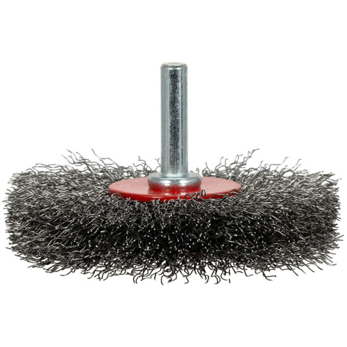 Brosse radiale &agrave; fils cr&ecirc;p&eacute;s mont&eacute; sur mandrin ER300-12, 3", Fils ,012" Superchem Industries