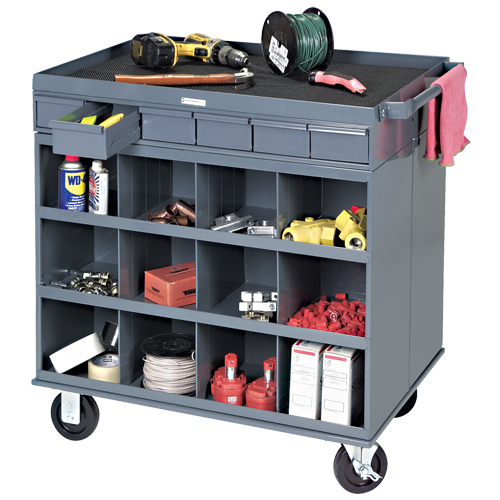 Heavy-Duty Two-Sided Mobile Work Station, 1200 lbs. Capacity, Steel, 34" x W, 34" x H, 24" D, All-Welded, 6 Drawers Superchem Industries