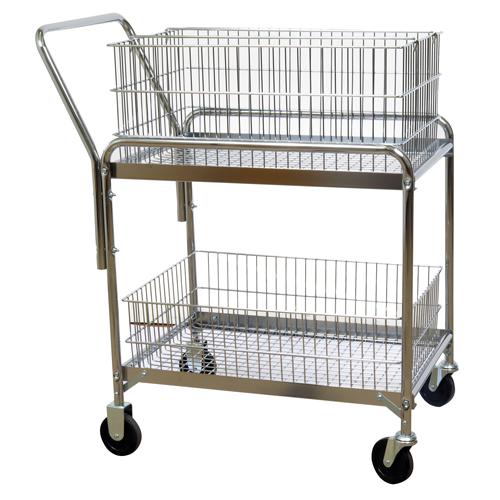 Wire Mesh Office Mail Cart, 200 lbs. Capacity, Chrome, 20" D x 33" L x 37-1/2" H, Chrome Plated Superchem Industries