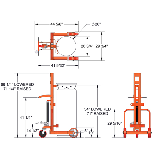Grand chariot hydraulique HLCC pour bouteille de gaz liquide, Roues Polyur&eacute;thane, Base de 20" la x 20" p, 1000 lb Superchem Industries