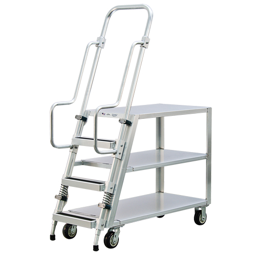 Aluminum Stock Picking Ladder Cart, Aluminum, 22" W x 51-1/2" D, 3 Shelves, 800 lbs. Capacity Superchem Industries