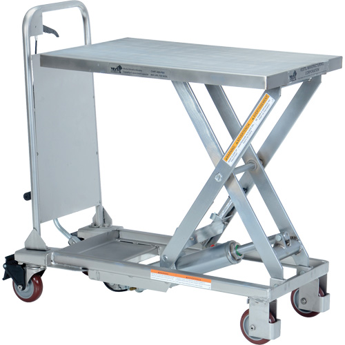 Table &eacute;l&eacute;vatrice hydraulique manuelle &agrave; ciseaux, 27-1/2" lo x 17-5/8" la, Partiellement en acier inoxydable, Capacit&eacute; 400 lb Superchem Industries