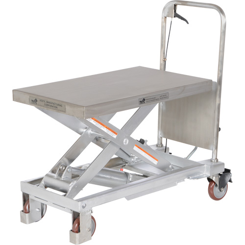 Table &eacute;l&eacute;vatrice hydraulique manuelle &agrave; ciseaux, 32-1/2" lo x 19-1/2 la, Partiellement en acier inoxydable, Capacit&eacute; 1000 lb Superchem Industries
