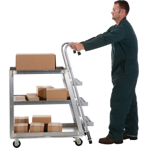 Chariot de pr&eacute;l&egrave;vement de stock, Aluminium, 21-7/8" la x 40" p, 3 tablettes, Capacit&eacute; 660 lb Superchem Industries