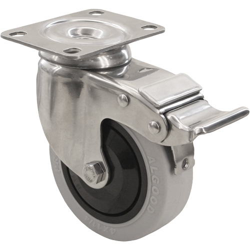2309 Caster with Double Locking Brake, Swivel with Brake, 4" (101.6 mm), Envirothane Grey, 350 lbs. (158.8 kg.) Superchem Industries