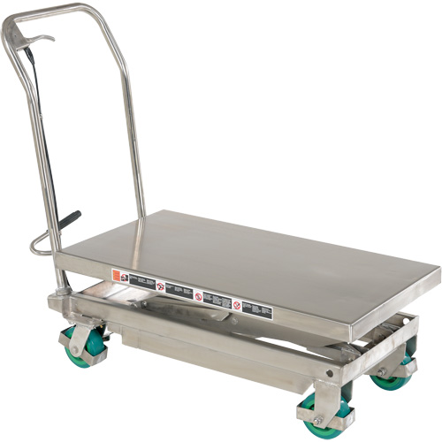 Manual Hydraulic Scissor Lift Table, 36-1/4" L x 19-3/8" W, Stainless Steel, 600 lbs. Capacity Superchem Industries
