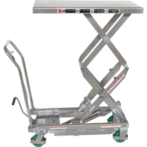 Manual Hydraulic Scissor Lift Table, 36-1/4" L x 19-3/8" W, Stainless Steel, 600 lbs. Capacity Superchem Industries
