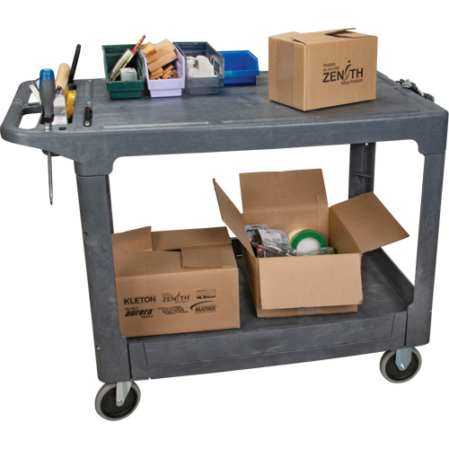 Flat-Shelf Utility Service Cart, 2 Tiers, 25-1/4" x 32-1/4" x 44", 550 lbs. Capacity Superchem Industries