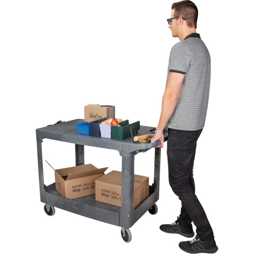 Flat-Shelf Utility Service Cart, 2 Tiers, 25-1/4" x 32-1/4" x 44", 550 lbs. Capacity Superchem Industries