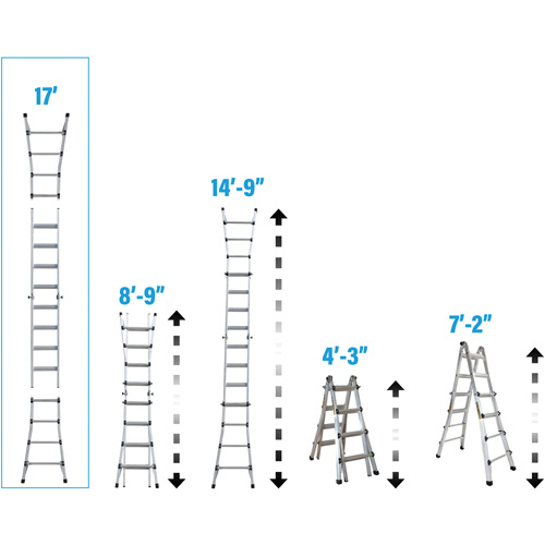 Telescoping Multi-Position Ladder, Aluminum, 300 lbs., CSA Grade 1A Superchem Industries