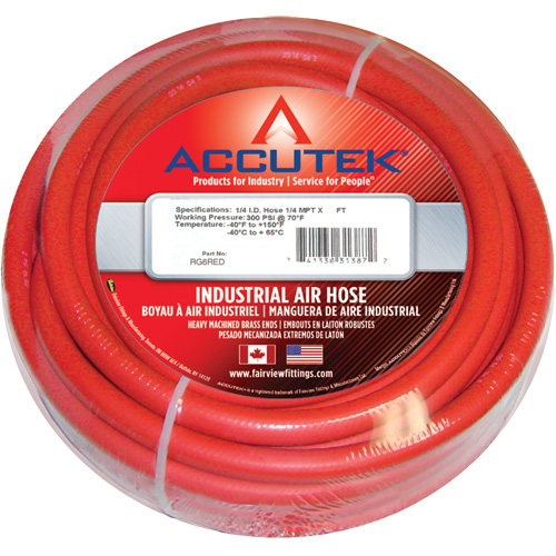 Assemblage de tuyau &agrave; air de calibre industriel rouge en terpolym&egrave;re &eacute;thyl&egrave;ne-propyl&egrave;ne-di&egrave;ne, Air, Caoutchouc, 1/2" dia. x 50', 200 psi, 1/2 NPT Superchem Industries