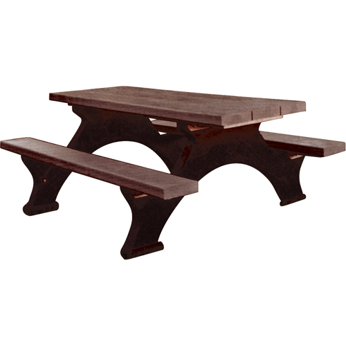 Recycled Plastic Picnic Tables, 8' L x 61-1/2" W, Brown Superchem Industries