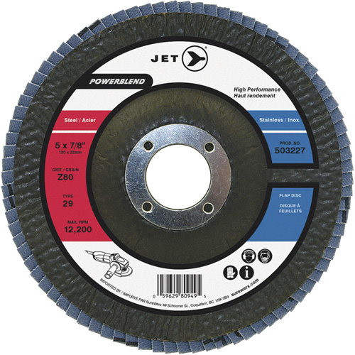 Disque &agrave; lamelles POWERBLEND, 5" x 7/8", Type 29, Grain Z40, Alumine de zirconium Superchem Industries