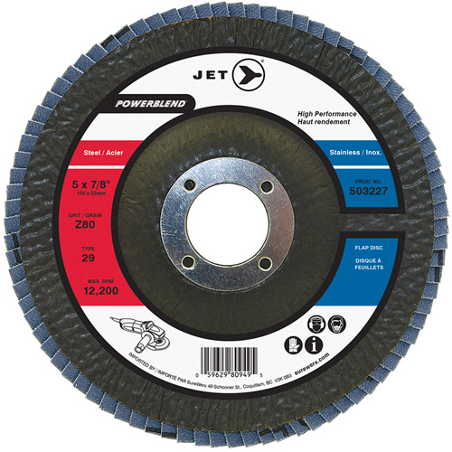 Disque &agrave; lamelles POWERBLEND, 5" x 7/8", Type 29, Grain Z80, Alumine de zirconium Superchem Industries