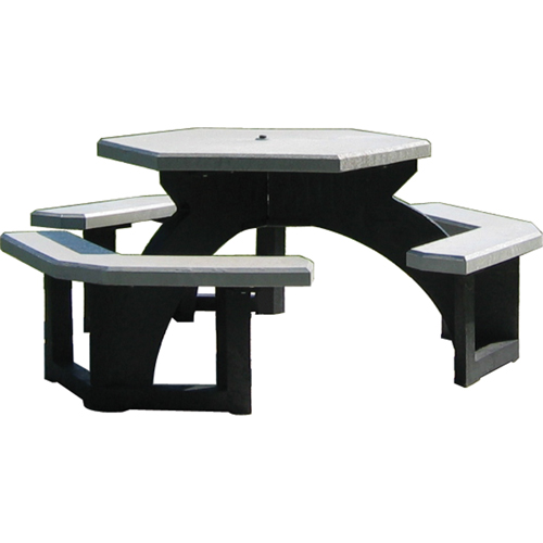 Recycled Plastic Hexagon Picnic Tables, 78" L x 78" W, Grey Superchem Industries