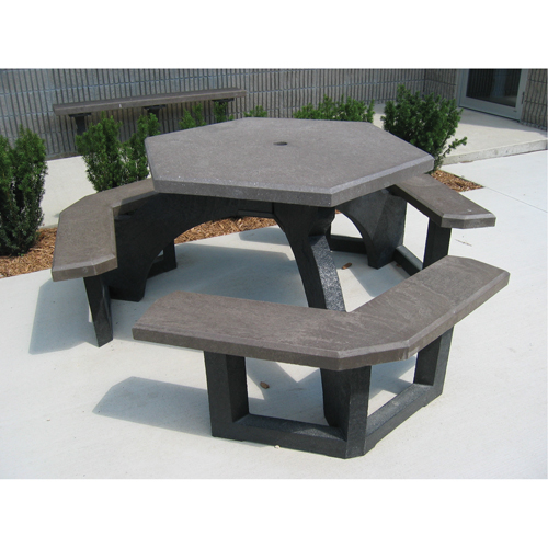 Tables de pique-nique hexagonales en plastique recycl&eacute;, 78" lo x 78" la, Brun Superchem Industries