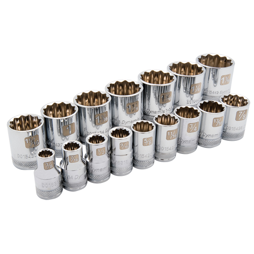 SAE Socket Set, 16 Pcs, 1/2" Drive Size Superchem Industries