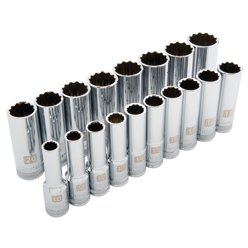 Jeu de douilles m&eacute;triques, 18 Mcx, Prise de 1/2", Profond Superchem Industries
