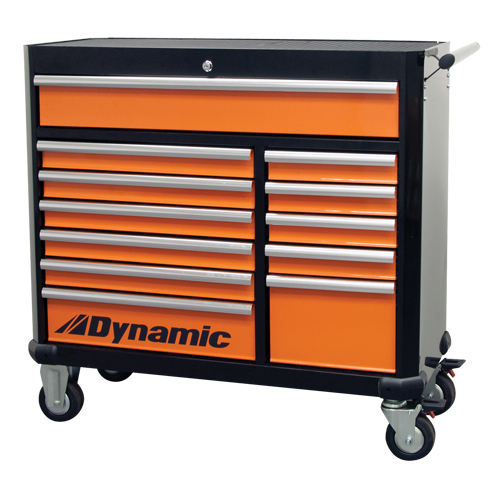 Armoire &agrave; outils mobile, 12 tiroirs, 42" la x 18" p x 41" h, Noir/Orange Superchem Industries
