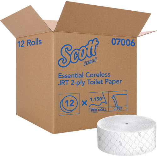 Scott&reg; Essential Toilet Paper, Jumbo/Coreless Roll, 2 Ply, 1150' Length, White Superchem Industries