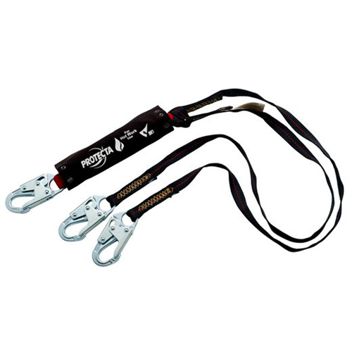 PRO Shock-Absorbing Lanyard, 4', Snap Hook Center, Snap Hook Leg Ends, Kevlar&reg; Superchem Industries