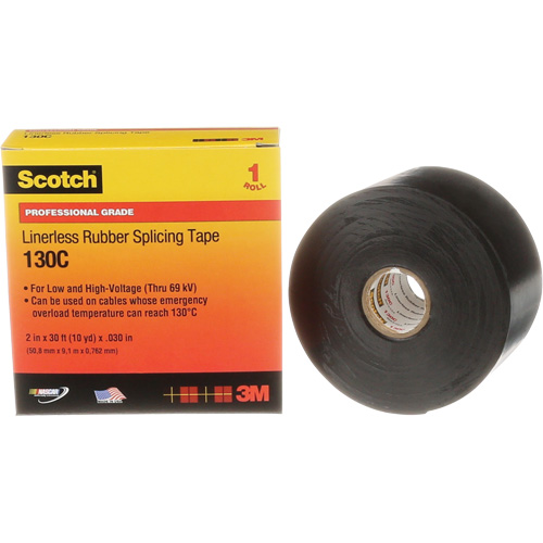 Ruban d'&eacute;pissage sans support en caoutchouc de calibre professionnel Scotch, 50,8 mm (2") la x 9 m (30') lo, 30 mils, Noir Superchem Industries