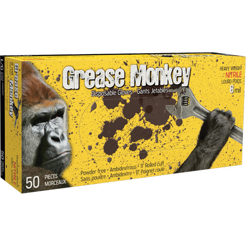 Gants Grease Monkey, Grand, Nitrile, 8 mils, Sans poudre, Noir Superchem Industries