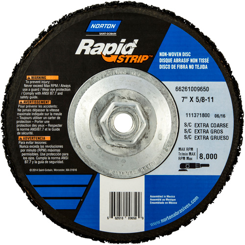 Disques &agrave; moyeu d&eacute;port&eacute; non tiss&eacute;s pour d&eacute;capage rapide Bear-Tex, 7" dia., Grain Extra grossier, Carbure de silicium Superchem Industries