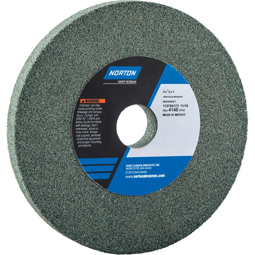 Meules pour rectifieuses d'&eacute;tabli - Meules Gemini, 6" x 1/2", Arbre de 1" Superchem Industries