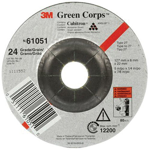 Green Corps Flexible Grinding Wheel, 5" x 1/4", 7/8" Arbor, Ceramic, Type 1 Superchem Industries
