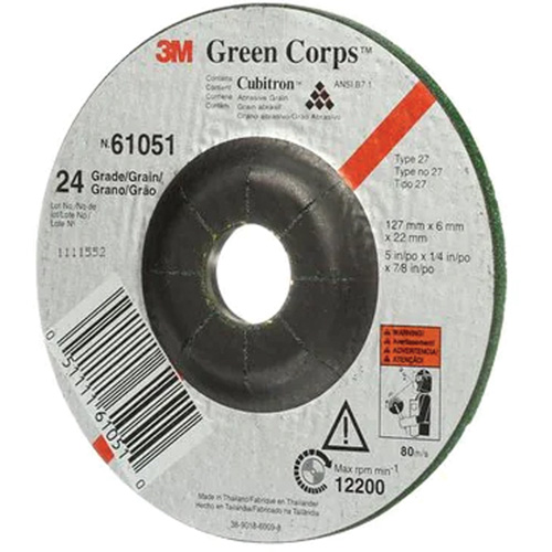 Green Corps Flexible Grinding Wheel, 5" x 1/4", 7/8" Arbor, Ceramic, Type 1 Superchem Industries