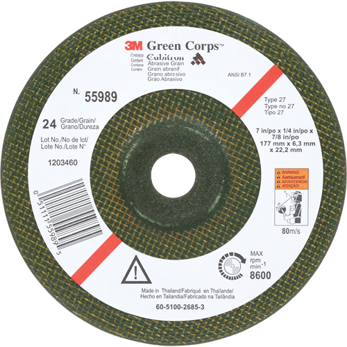 Green Corps Flexible Grinding Wheel, 7" x 1/4", 7/8" Arbor, Ceramic, Type 1 Superchem Industries