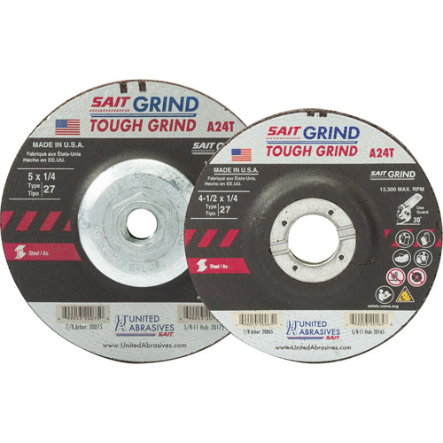 Meule A24T Tough Grind, 5" x 1/4", Arbre 7/8", Oxyde d'aluminium, Type 27 Superchem Industries